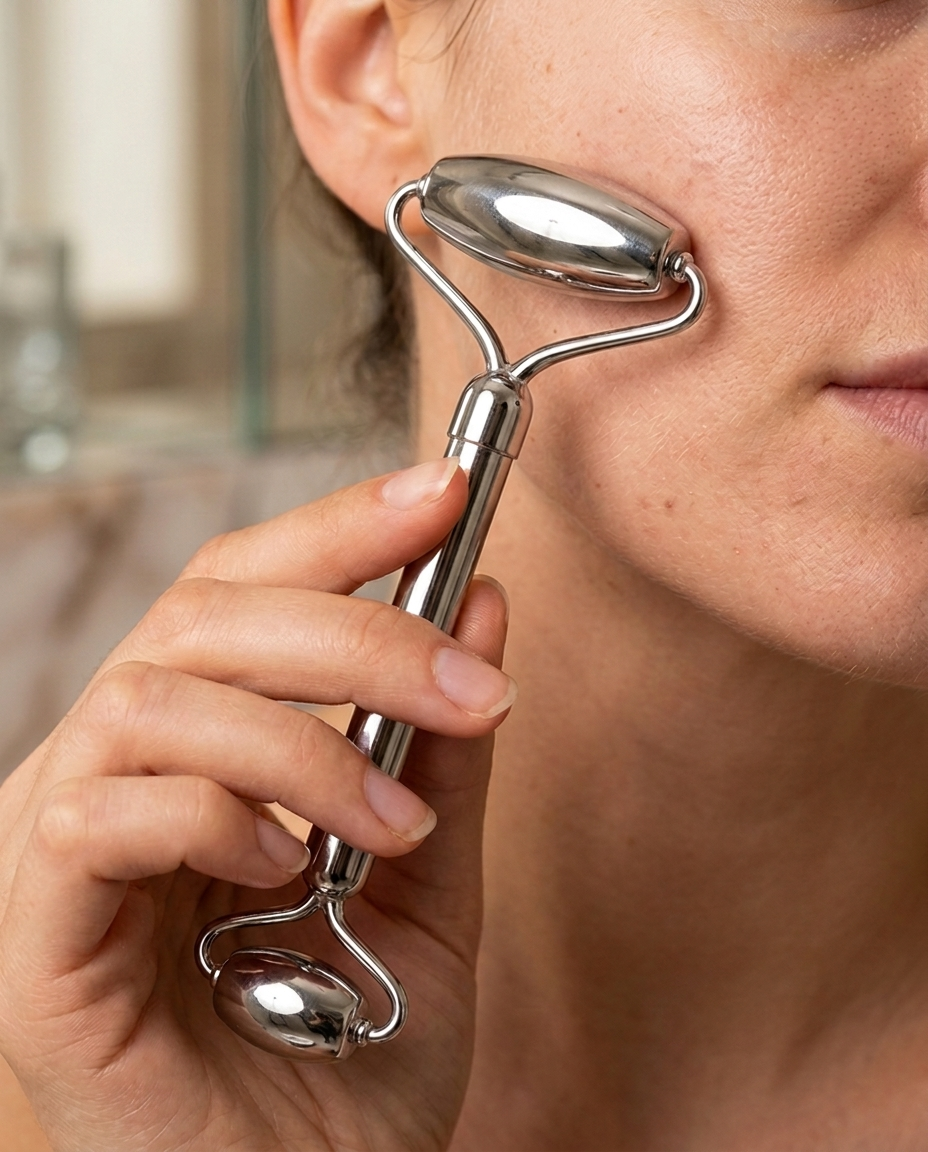 NÓRR Cold Sculpt Set — Steel Ice Roller & Gua Sha Facial Tool